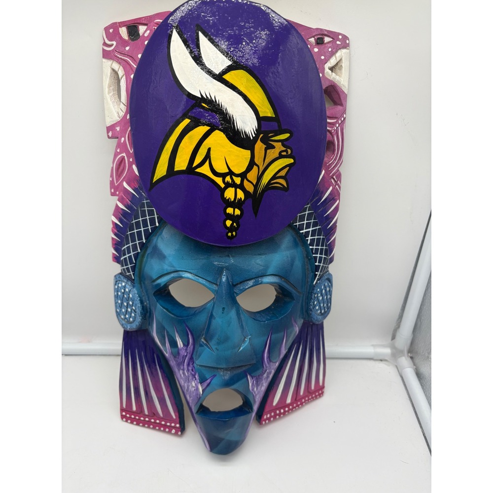 Minnesota Vikings Hand-Carved Wooden Mask - NFL Fan Cave Wall Decor